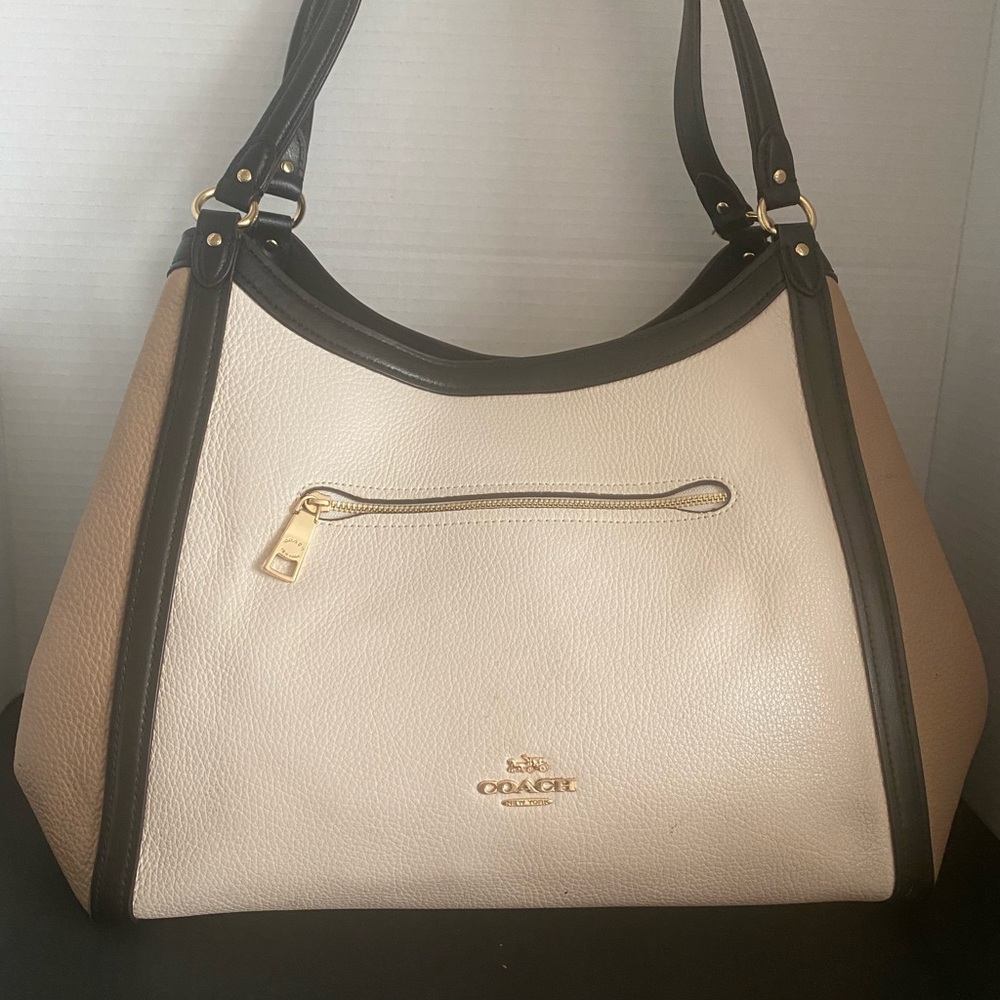 Coach Kristy Black and Cream Leather Shoulder Bag